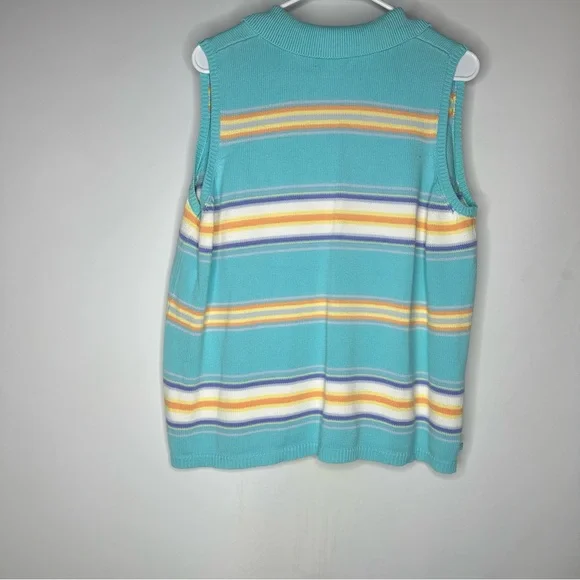 Vintage Ralph Lauren Turquoise Striped Cotton Sweater Vest Size 2XL Preppy Golf - Picture 2 of 6